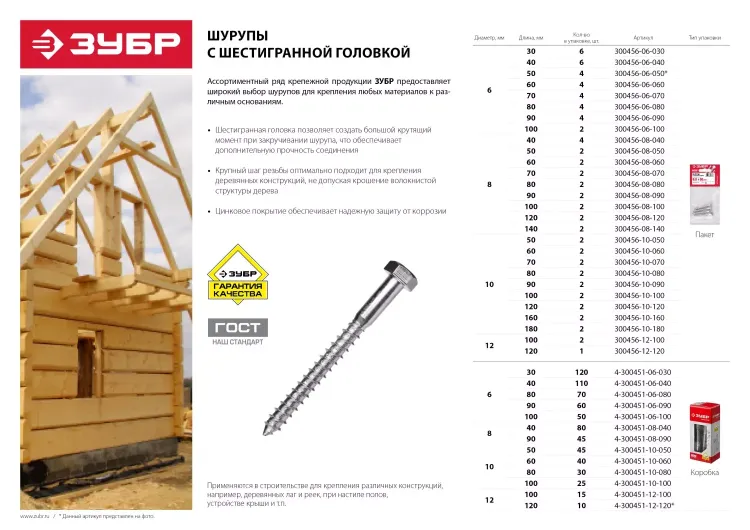 Шурупы ШДШ с шестигранной головкой (DIN 571) коробка серия МАСТЕР купить в Сургуте