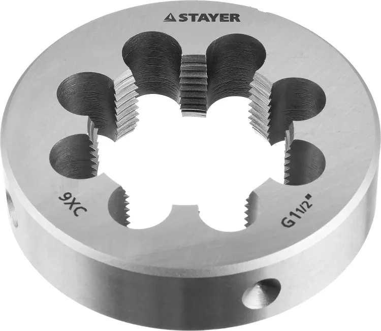 Плашка круглая ручная STAYER "MASTER", сталь 9ХС, для трубной резьбы G 1 1/2`` 28029-3/2 купить в Сургуте