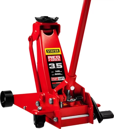 Домкрат гидравлический подкатной &quot;RED FORCE&quot;, с педалью, 3,5т, 145-500мм, STAYER 43155-3.5 43155-3.5 купить в Сургуте