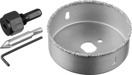 Коронка-чашка ЗУБР &quot;ПРОФЕССИОНАЛ&quot; c карбид-вольфрамовым нанесением, 89 мм, высота 25 мм, в сборе с державкой и сверлом 33360-089_z01 купить в Сургуте