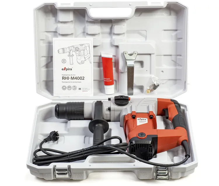 Перфоратор ESPIRA RHI-M4002 (sds max 220 – 240В/50 Гц, мощность 1500 Вт, эн.удара 10 Дж, вес 7.2 кг, кейс), 400551 купить в Сургуте