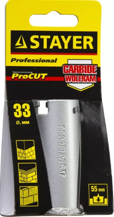 Коронка STAYER "PROFESSIONAL" кольцевая с карбидно-вольфрамовой крошкой, d=33мм 33345-33 купить в Сургуте