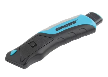 Нож ремонтно-монтажный, трехкомпонентная рукоятка, кнопочный авто выброс/возврат лезвия, 175 мм + 5 з.л GROSS 78879 купить в Сургуте