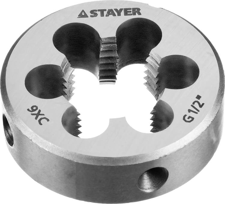 Плашка круглая ручная STAYER "MASTER", сталь 9ХС, для трубной резьбы G 1/2`` 28029-1/2 купить в Сургуте