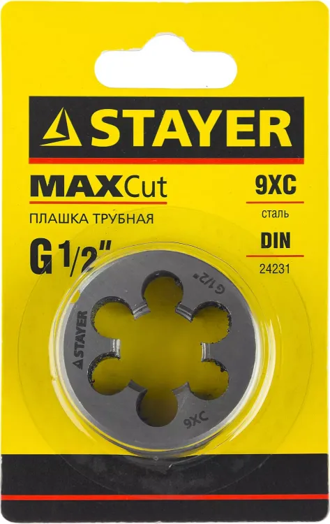 Плашка круглая ручная STAYER "MASTER", сталь 9ХС, для трубной резьбы G 1/2`` 28029-1/2 купить в Сургуте