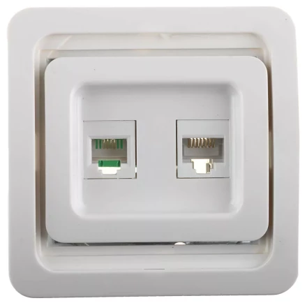 Розетка СВЕТОЗАР &quot;ГАММА&quot; комбинированная, телефонная + компьютерная, цвет белый SV-54119-W купить в Сургуте