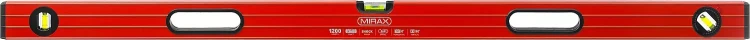 Уровень коробчатый усиленный MIRAX, утолщенный профиль, 3 противоударных ампулы (1 поворотная на 360 град), с ручками, 120 см 34603-120 купить в Сургуте