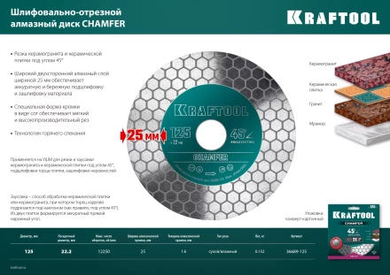 Шлифовально-отрезной алмазный диск CHAMFER 36689-125 купить в Сургуте