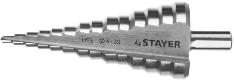 Сверло STAYER "MASTER" ступенчатое по сталям и цвет.мет., сталь HSS, d=4- 39мм,14ступ.d4-39,L -113 мм, трехгран.хв. 10мм 29660-4-39-14 купить в Сургуте