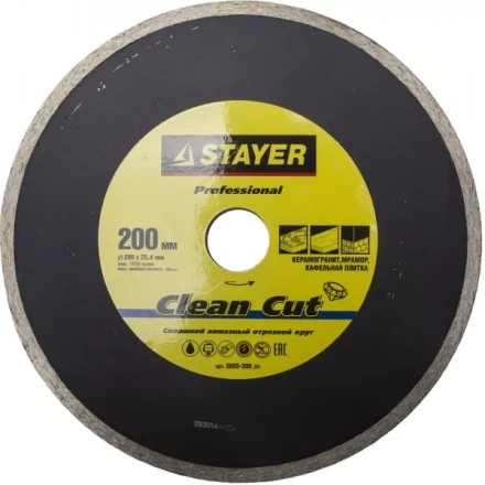 Круг отрезной алмазный STAYER &quot;PROFESSIONAL&quot;, сплошной, влажная резка, для электроплиткореза, 25,4х200мм 3665-200_z01 купить в Сургуте