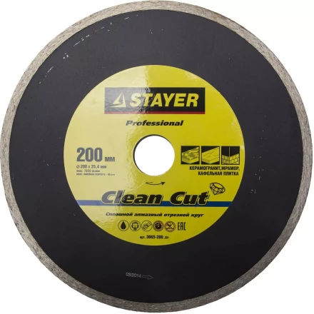 Круг отрезной алмазный STAYER &quot;PROFESSIONAL&quot;, сплошной, влажная резка, для электроплиткореза, 25,4х200мм 3665-200_z01 купить в Сургуте