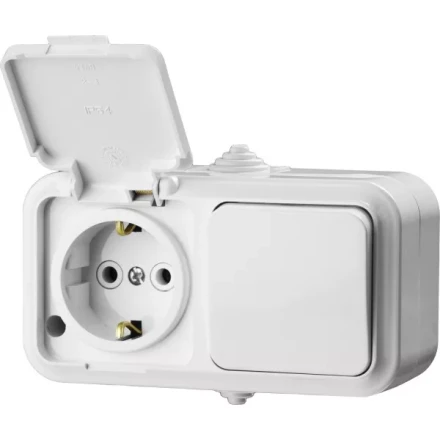 Блок STAYER &quot;MASTER&quot; &quot;MAXIMA&quot; розетка одноместная с заземлением и защитной крышкой, IP54, 16А, 220В, и выключатель одноклавишный, IP54, 10А, 220В 54311-W купить в Сургуте