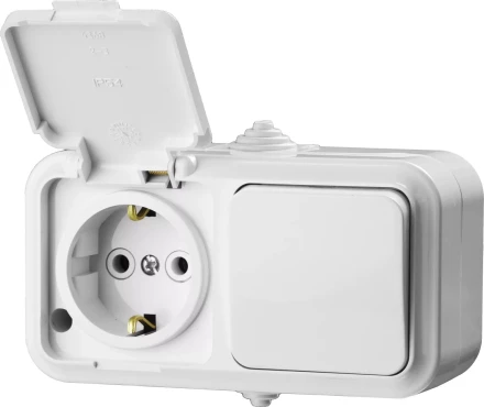 Блок STAYER &quot;MASTER&quot; &quot;MAXIMA&quot; розетка одноместная с заземлением и защитной крышкой, IP54, 16А, 220В, и выключатель одноклавишный, IP54, 10А, 220В 54311-W купить в Сургуте