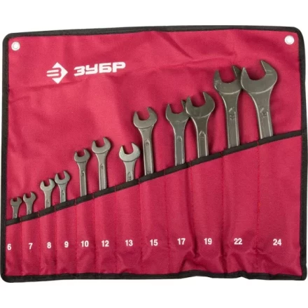 Набор ЗУБР Ключи комбинированные, серия &quot;Т-80&quot;, хромованадиевая сталь, зелёный цинк, 6-24мм, 12шт 27025-H12 купить в Сургуте