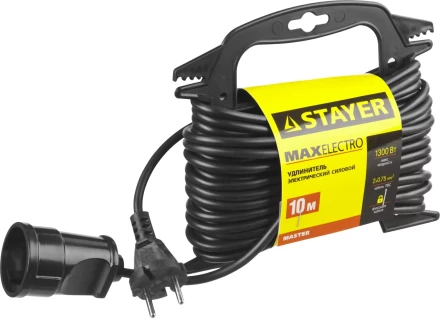 Удлинитель электрический &quot;MAXElectro&quot; на маленькой рамке, 10 м, 1 гнездо, STAYER 55014-10 купить в Сургуте