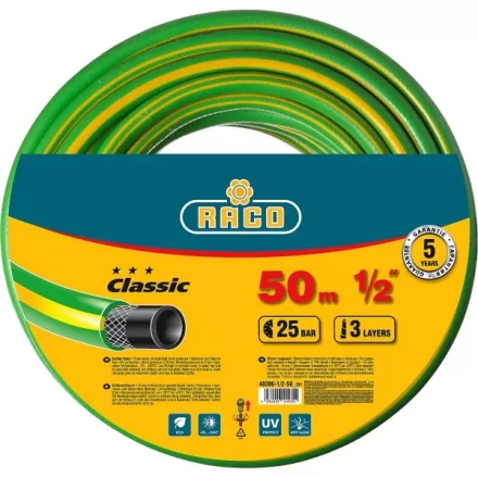 Шланг RACO CLASSIC поливочный, 25атм., армированный, 3-х слойный, 1/2&quot;х50м 40306-1/2-50_z01 купить в Сургуте