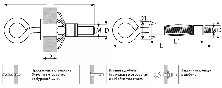 ЗУБР МОЛЛИ, М4 х 32 х 8 мм, 100 шт, анкер с кольцом для пустотелых конструкций (302532-04-032) купить в Сургуте