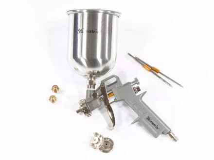 Пневматический краскопульт с верхним бачком V=1,0 л + сопла диаметром 1.2, 1.5 и 1.8 мм  MATRIX 57315 купить в Сургуте