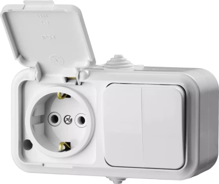 Блок STAYER &quot;MASTER&quot; &quot;MAXIMA&quot; розетка одноместная с заземлением и защитной крышкой, IP54, 16А, 220В, и выключатель двухклавишный, IP54, 10А, 220В 54313-W купить в Сургуте