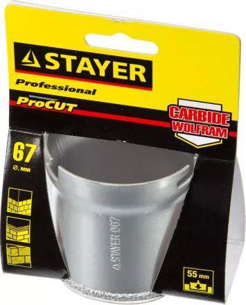 Коронка STAYER &quot;PROFESSIONAL&quot; кольцевая с карбидно-вольфрамовой крошкой, d=67мм 33345-67 купить в Сургуте