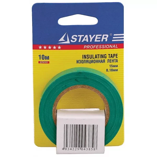 Изолента, STAYER Profi 12292-G-15-10, ПВХ, на карточке, 15мм х 10м х 0,18мм, зеленая 12292-G-15-10 купить в Сургуте