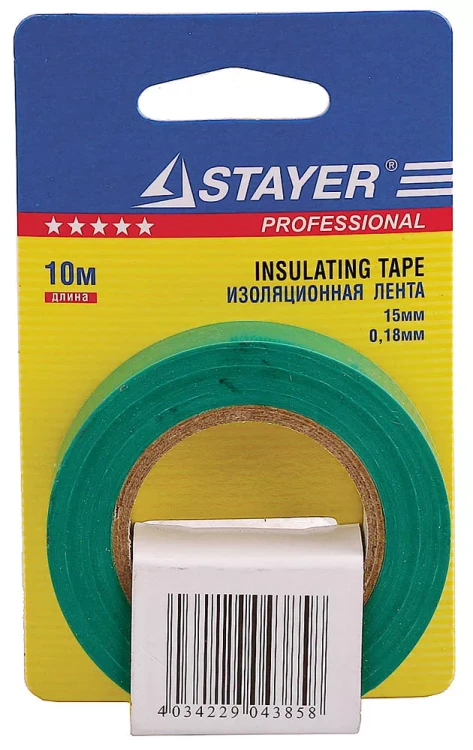 Изолента, STAYER Profi 12292-G-15-10, ПВХ, на карточке, 15мм х 10м х 0,18мм, зеленая 12292-G-15-10 купить в Сургуте