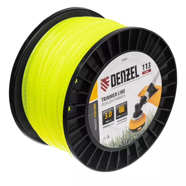 Леска для триммера зубчатый квадрат, 3,0мм х 113м, на DIN катушке FLEX CORD// Denzel 96806 купить в Сургуте