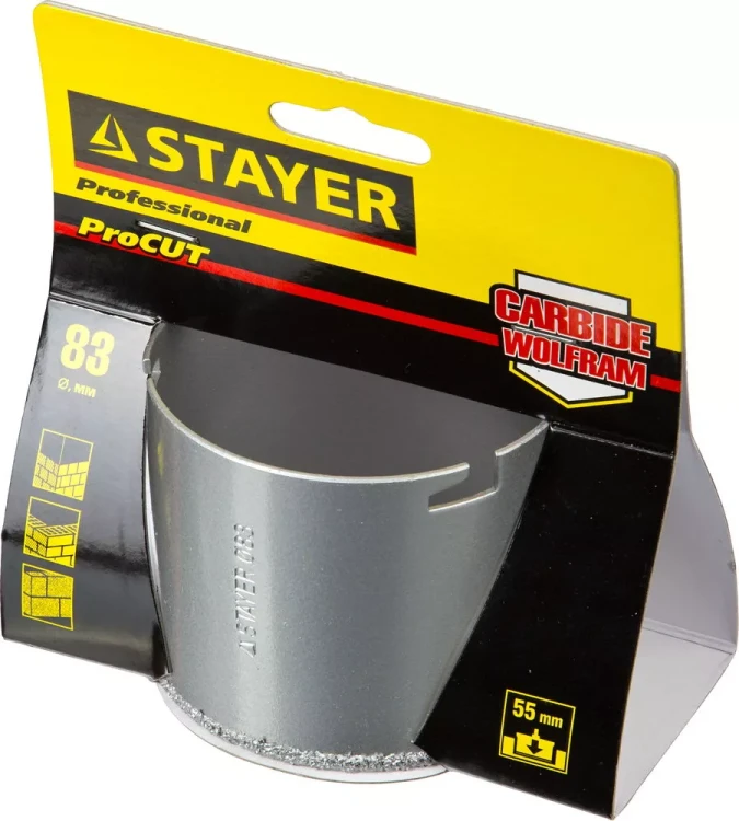 Коронка STAYER "PROFESSIONAL" кольцевая с карбидно-вольфрамовой крошкой, d=83мм 33345-83 купить в Сургуте