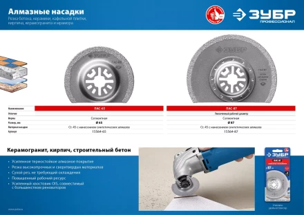 ЗУБР ПАС-65 UniLock, 65 мм, OIS-хвост., насадка сегментная, Профессионал (15564-65) купить в Сургуте