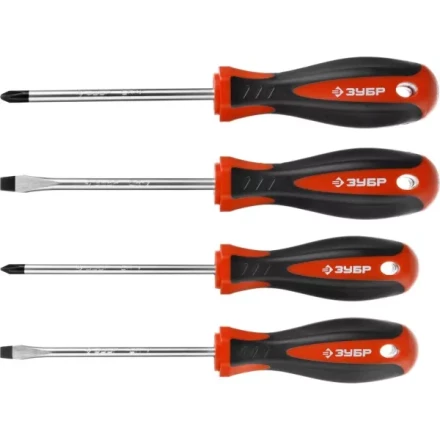 Набор ЗУБР &quot;МАСТЕР&quot;: Отвертки, Cr-v, эргономичная двухкомпонентная рукоятка, 4шт 25065-H4_z03 купить в Сургуте