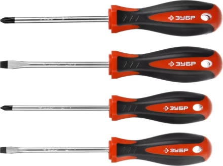 Набор ЗУБР &quot;МАСТЕР&quot;: Отвертки, Cr-v, эргономичная двухкомпонентная рукоятка, 4шт 25065-H4_z03 купить в Сургуте