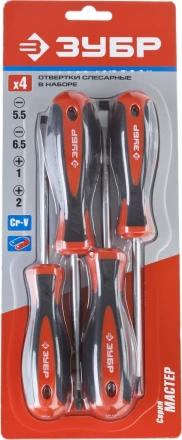 Набор ЗУБР &quot;МАСТЕР&quot;: Отвертки, Cr-v, эргономичная двухкомпонентная рукоятка, 4шт 25065-H4_z03 купить в Сургуте