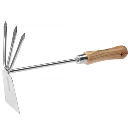 Мотыжка ЗУБР &quot;ЭКСПЕРТ&quot; комбинированная из нерж. стали, деревянная ручка из ясеня, прямое лезвие + 3 зубца, 190х80х330мм 4-39472 купить в Сургуте