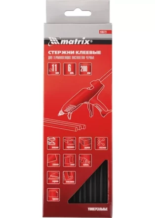 Стержни клеевые, чёрный, 11*200мм, 6 шт./упак. MATRIX 930721 купить в Сургуте