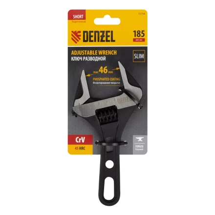 Ключ разводной 185 мм Denzel 15754, CrV, кованый, укороченная рукоятка купить в Сургуте