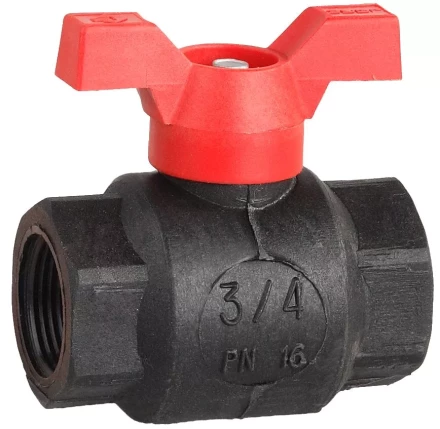 Кран шаровой ЗУБР полнопроходной &quot;мама-мама&quot;, бабочка, пластиковый корпус, 3/4&quot; 4-51523-P-3/4 купить в Сургуте