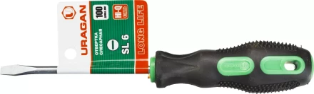 Отвертка URAGAN c двухкомпонентной рукояткой, SL6,0 x 100мм 25075-06-10_z01 купить в Сургуте