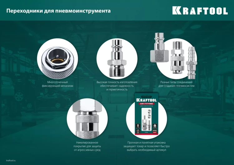 Переходники KRAFTOOL EXPERT QUALITAT для пневмоинструмента, резьба 1/4 06591-1/2 купить в Сургуте