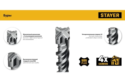 STAYER HERCULES-4Х 6x160 мм, SDS-plus бур (29290-160-06) купить в Сургуте