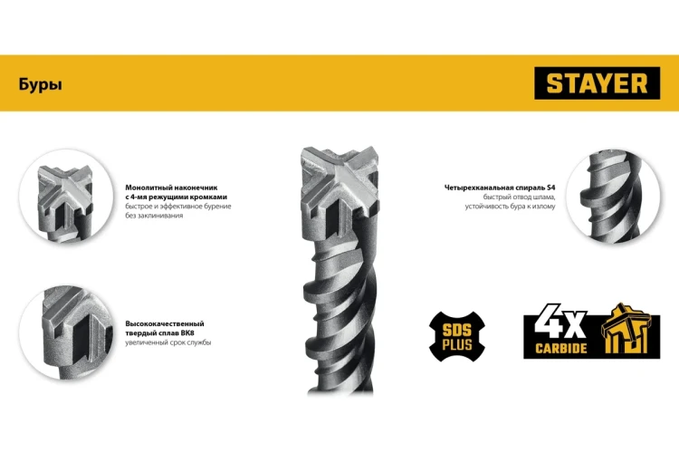 STAYER HERCULES-4Х 6x160 мм, SDS-plus бур (29290-160-06) купить в Сургуте