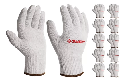 ЗУБР ОПТИМА, L-XL, х/б перчатки без покрытия, 10 класс, 10 пар (11446-XL10) купить в Сургуте