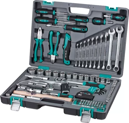 Набор инструментов 1/2  1/4 CrV пластиковый кейс  98 предметов STELS 14111 купить в Сургуте