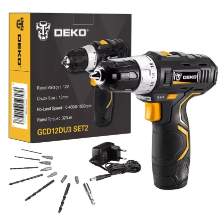 Дрель аккумуляторная в наборе DEKO GCD12DU3 SET2 Li-Ion, 063-4146 купить в Сургуте