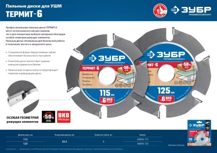 ЗУБР Термит-6, 125 х 22.2 мм, 6 резцов, для УШМ, усиленный, пильный диск по дереву, Профессионал (36858-125) купить в Сургуте