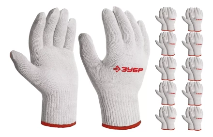 ЗУБР ОПТИМА, S-M, х/б перчатки без покрытия, 10 класс, 10 пар (11446-M10) купить в Сургуте