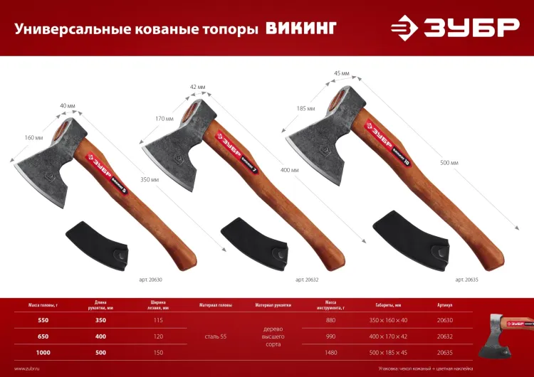 ЗУБР ВИКИНГ-7, 700/950 г, 400 мм, универсальный кованый топор (20632) купить в Сургуте