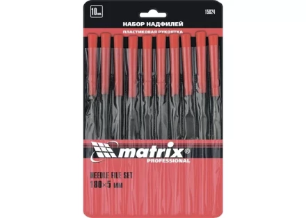 Набор надфилей 180 х 5мм 10 шт пластиковые рукоятки MATRIX 15824 купить в Сургуте