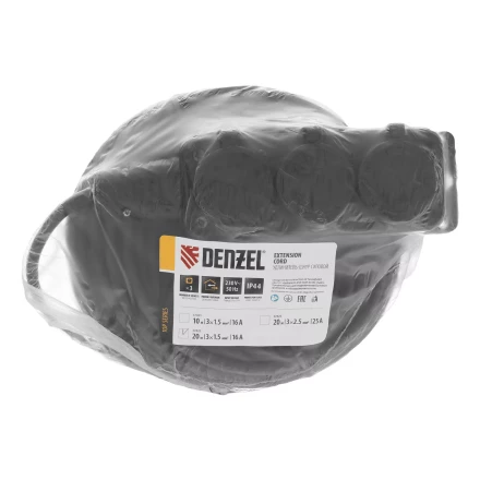 Удлинитель-шнур силовой Denzel Top Series, КГТТ, 20м, 3 розетки, 3 x 1,5 мм, 3 м 37422 купить в Сургуте