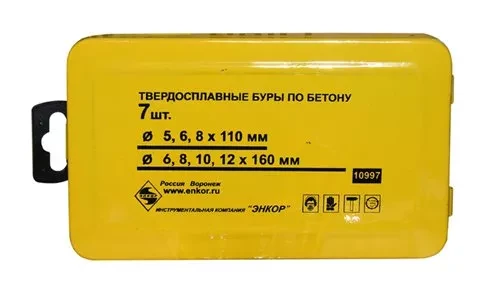 Набор буров SDS+ 5;6;8Х110 мм 6;8;10;12Х160 мм 7 штук металлический футляр Энкор 10997 купить в Сургуте