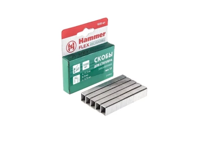 Скобы для степлера HAMMER 215-013 8мм, тип 53, 1000 шт. купить в Сургуте